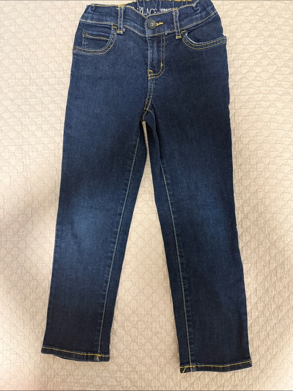 The Children's Place Indigo Straight Leg Jeans with Yellow Stitching